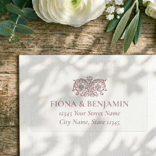 Étiquette Élégante Fleur de Mariage Rose Poussiéreuse Adress