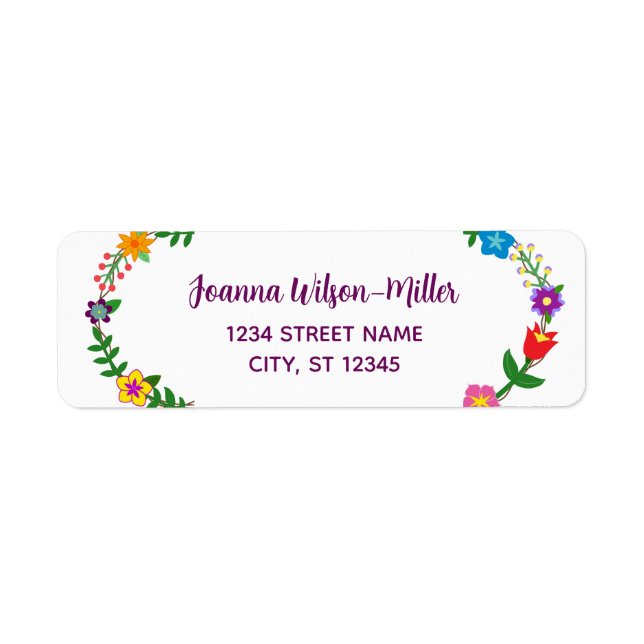 Étiquette Élégante Fleurs de Script Moderne Adresse de retou (Devant)