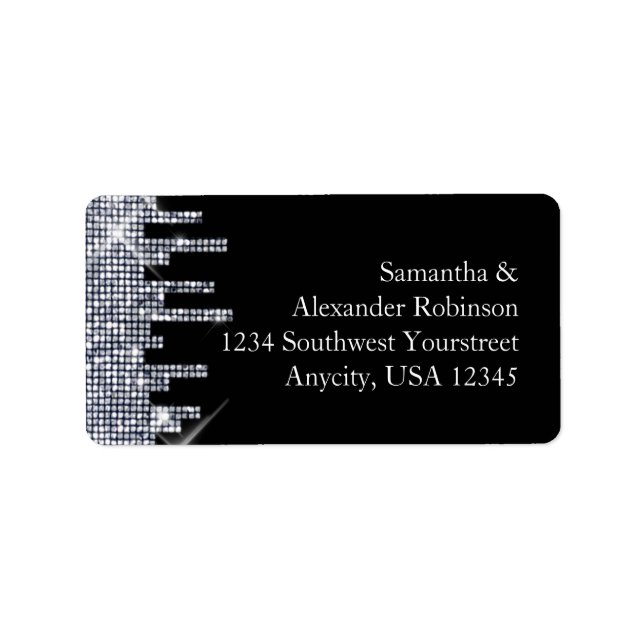 Étiquette Élégante Glitterie Noir/Argent Glamour (Devant)