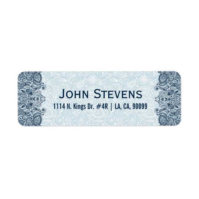 Étiquette Elégante Marine & Baby Blue Floral Paisley Lace (Devant)