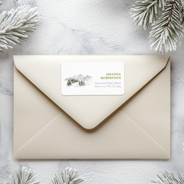 Étiquette Élégante montagne d'hiver Noël (Créateur téléchargé)