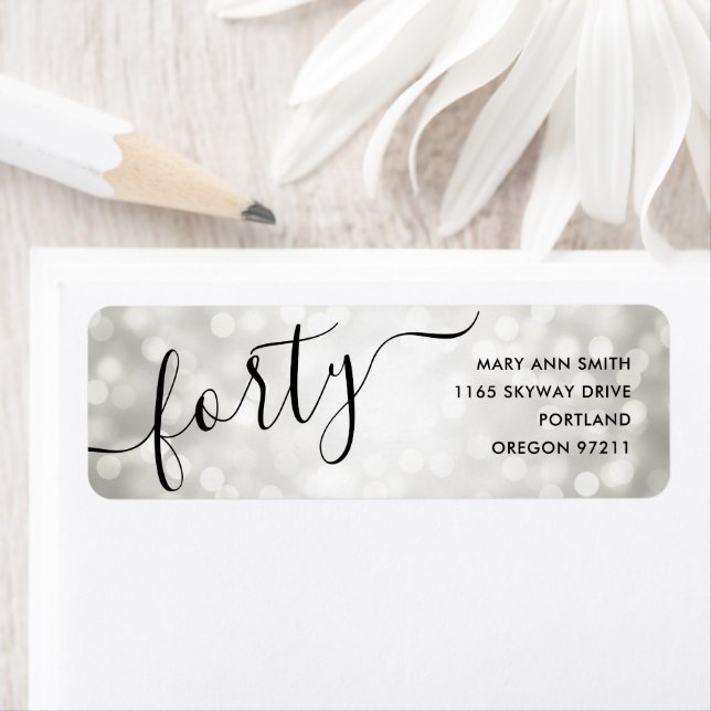 Étiquette Elégante Parties scintillant d'argent Lumières 40e (En situation)