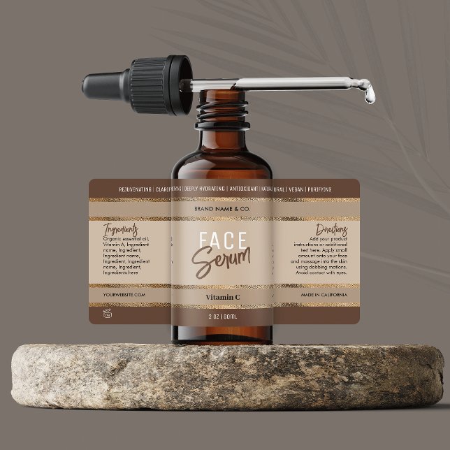 Étiquette Elégante Parties scintillant or Beige Neutral Bout (Elegant gold glitter and beige cosmetic bottle wrap around label design)