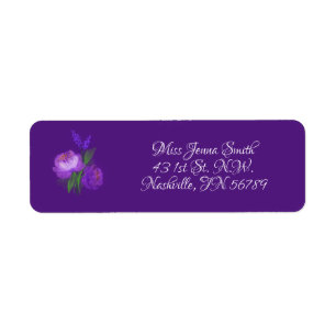 Étiquette Élégante Purple Floral Script Mariage Adresse