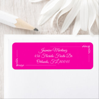 Étiquette Élégante Quinceañera Rose Fuchsia et Fleurs Blanch