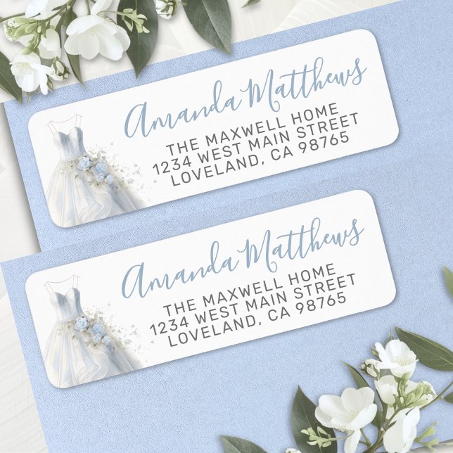Étiquette Élégante robe de mariée bleue Adresse de retour (Elegant Blue Wedding Dress Return Address Label )