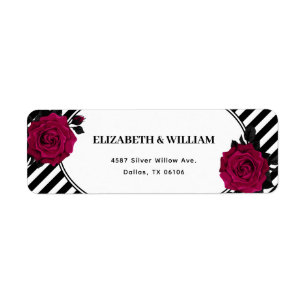 Étiquette Élégante Rose Rayures Noires Gothique Adresse de R