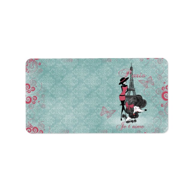 Étiquette Élégante silhouette vintage de poule filles (Devant)