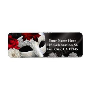 Étiquette Elégante Soie Noire Florale & Dentelle Masquerade 