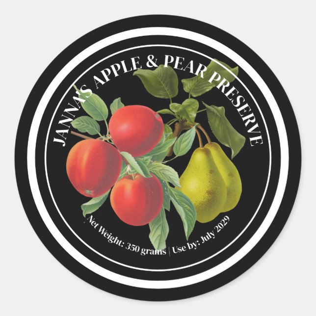 Étiquette Élégante Vintage de Conserve de Pommes e (Devant)