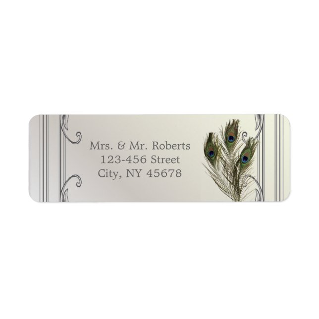 Étiquette élégante vintage perle fleurie mariage de paon (Devant)