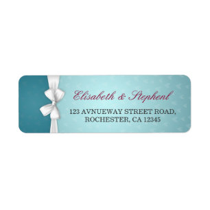 Étiquette Élégante White Ribbon Turquoise Adresse Mariage
