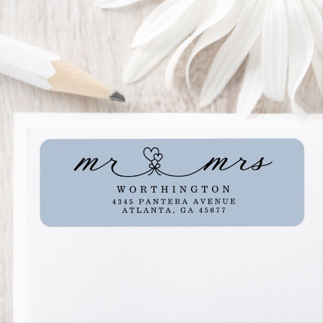 Étiquette Élégants cœurs écriture Mr & Mrs mariage  (En situation)