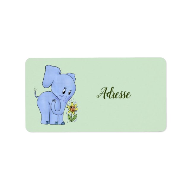 Étiquette Éléphant avec fleur (Devant)