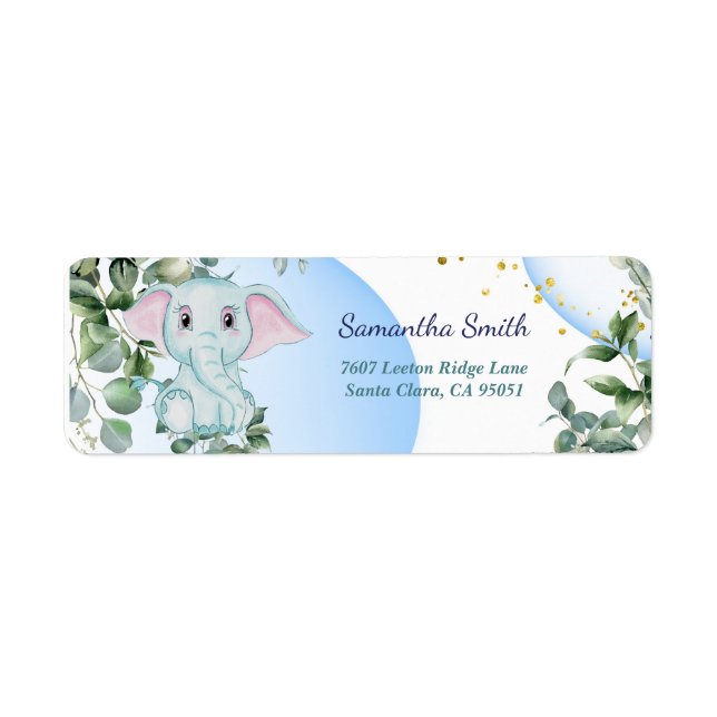 Étiquette Eléphant mignon avec Eucalyptus à bulle bleue (Devant)