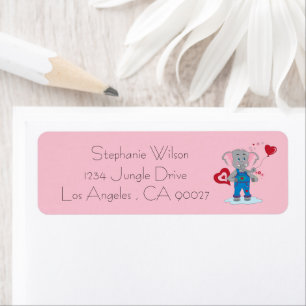 Étiquette Eléphant mignon et Coeurs rose Adresse de retour L