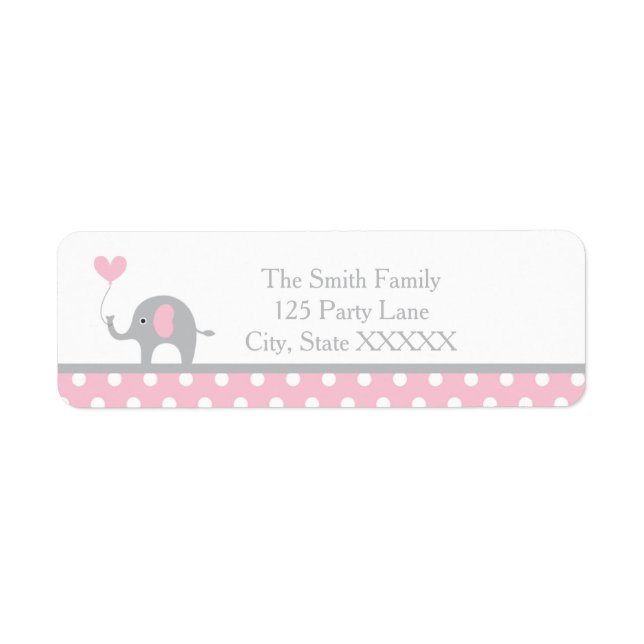 Étiquette Elephant rose et gris Adresse de retour (Devant)