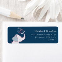 Elephants Pink Navy & Dusty Blue Adresse de retour