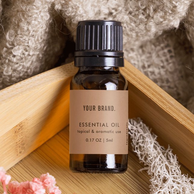 Étiquette Emballage à goutte neutre Beige Essential (Neutral Beige Essential Oil Dropper Bottle Wrapper Label)