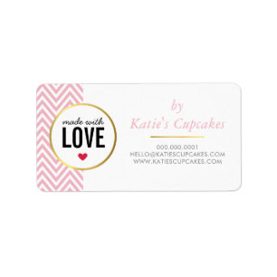 Étiquette EMBALLAGE D'AFFAIRES fait avec amour chevron rose