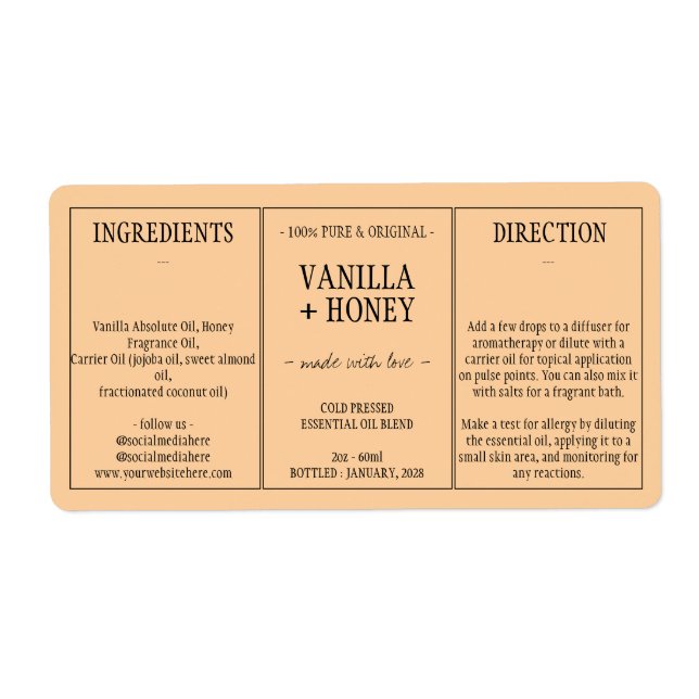 Étiquette Emballage de bouteille cosmétique à l'huile essent (Devant)