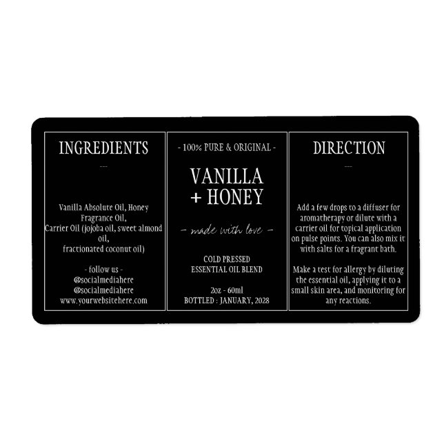 Étiquette Emballage de la bouteille à huile essentielle (Devant)