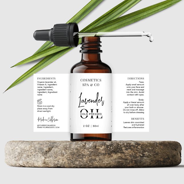 Étiquette Emballage minimaliste de bouteille cosmétique auto (Minimalist black & white dropper wrap around bottle labels)