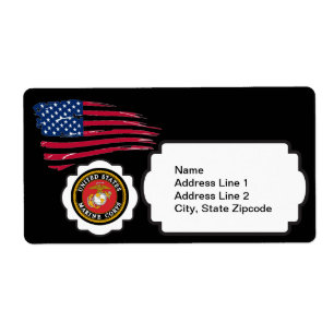 Étiquette Emblème d'usmc avec le drapeau des USA