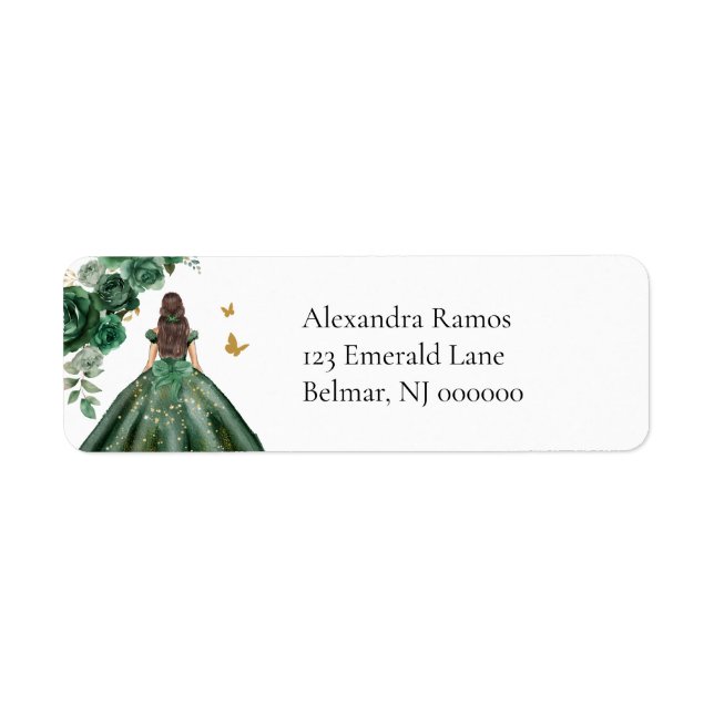 Étiquette Emerald Faux Gold Foil Quinceañera Adresse de reto (Devant)
