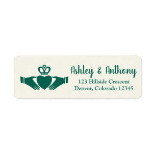 Étiquette Emerald Green Celtic Claddagh Adresse du Mariage