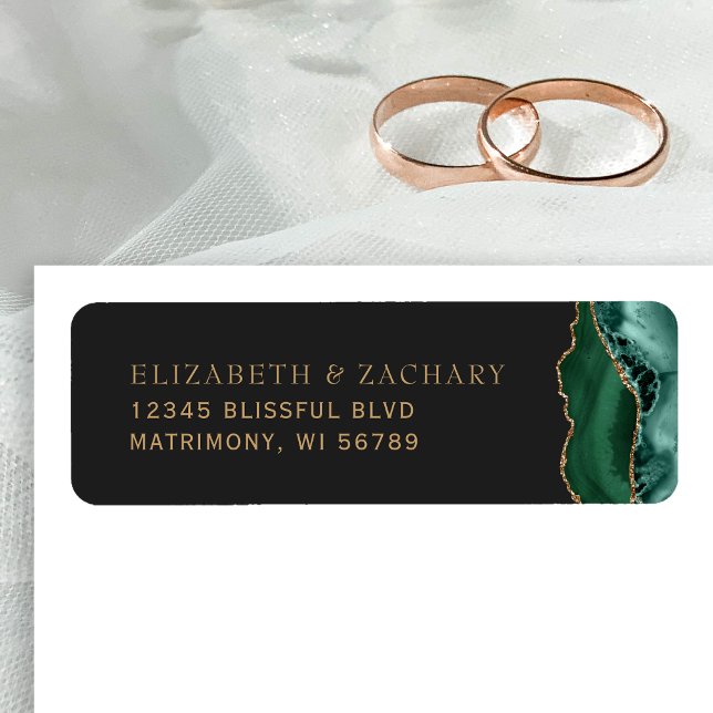 Étiquette Emerald Green Gold Agate Mariage Adresse de retour (Créateur téléchargé)