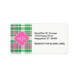 Étiquette Emerald Green Hot Pink Wht Preppy Madras