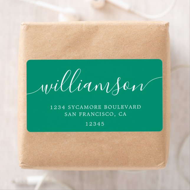 Étiquette Emerald Green Modern Script Family Adresse de reto (En situation)