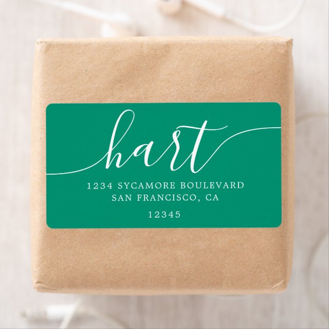 Étiquette Emerald Green Modern Script Family Adresse de reto (En situation)