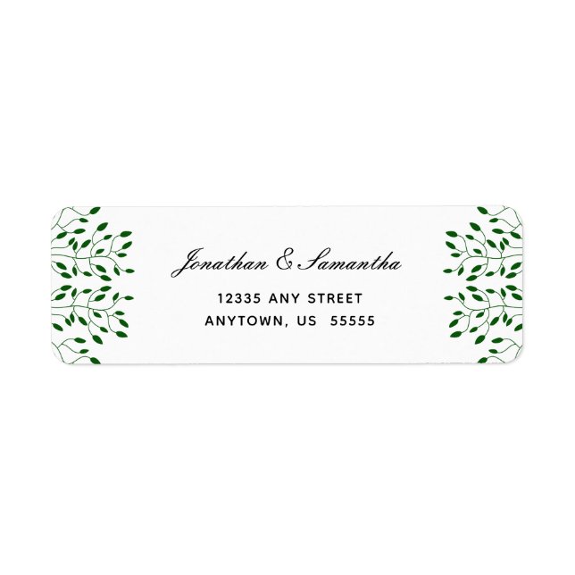 Étiquette Emerald Green Vines Élégant Script Return Adresse (Devant)