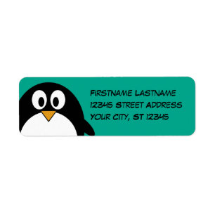 Étiquette émeraude mignonne et noir de pingouin de bande