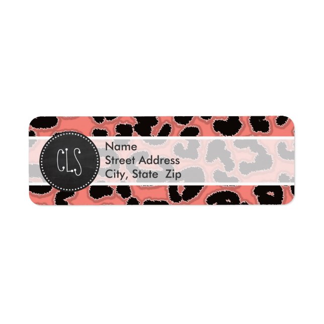 Étiquette Empreinte de léopard rose corail ; aspect tableau  (Devant)