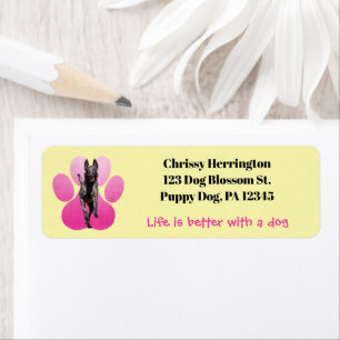 Étiquette Empreinte rose Sur Chien Malinois Belge / Jaune