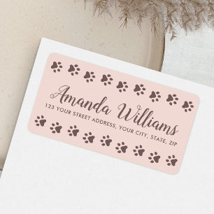 Étiquette Empreintes de pattes rousse rose brun joli script