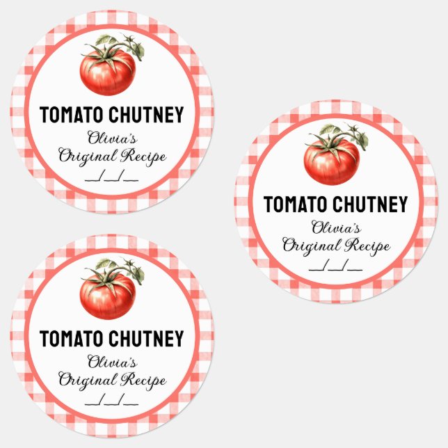 Étiquette en conserve Tomato Chutney avec à damier (Groupe)