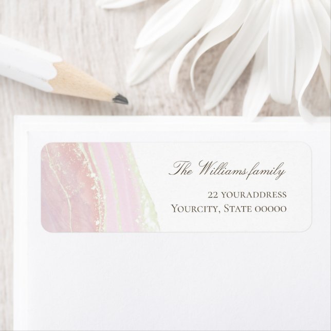 étiquette en marbre rose (En situation)