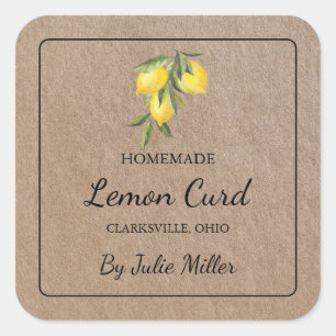 Étiquette en papier Carré Kraft à citron fait mais