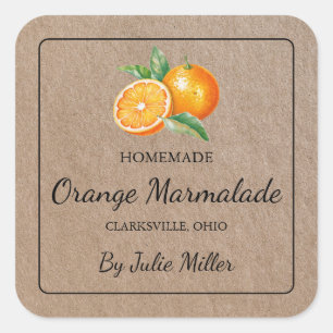 Étiquette en papier Carré Kraft Orange Maison