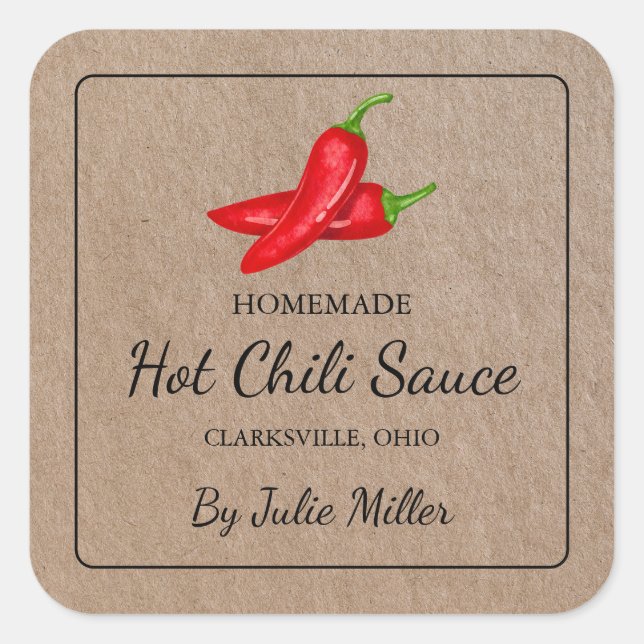 Étiquette en papier kraft carrée de sauce chili ma (Devant)