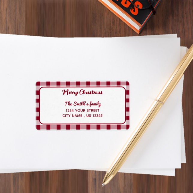 Étiquette En vichy élégant | Joyeux Noël Adresse de retour (Elegant Gingham | Merry Christmas Return Address Label)