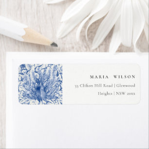 Étiquette Encre Bleu Classé Ornate Aquarelle Peacock Adresse