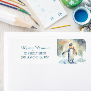 Étiquette Enfants Hiver Aquarelle Penguin Adresse de retour