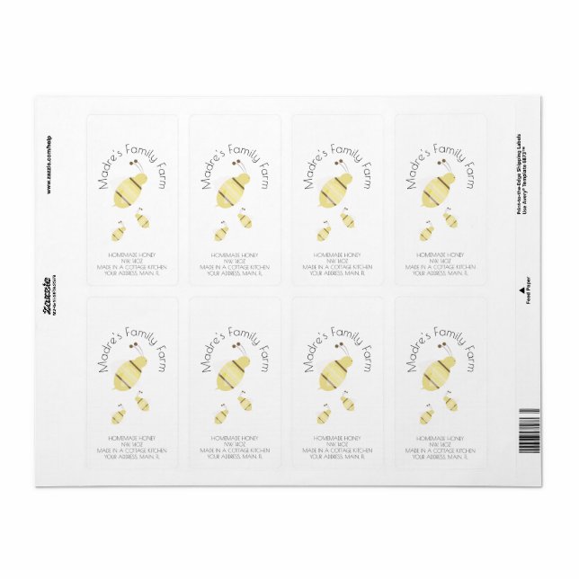 Étiquette Entreprise Agricole de Miel Maison (Feuille entière)