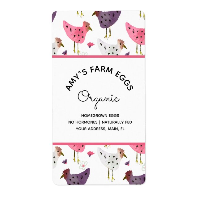 Étiquette Entreprise d'œufs de ferme à l'aquarelle (Devant)