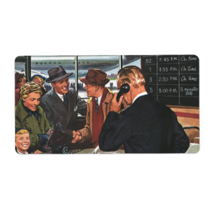 Étiquette Entreprise vintage, personnel au comptoir des serv